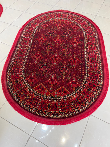 فرش بیضی زمینه زرشکی