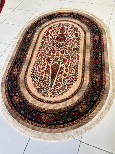 قالیچه بیضی زمینه بژ طرح سرو