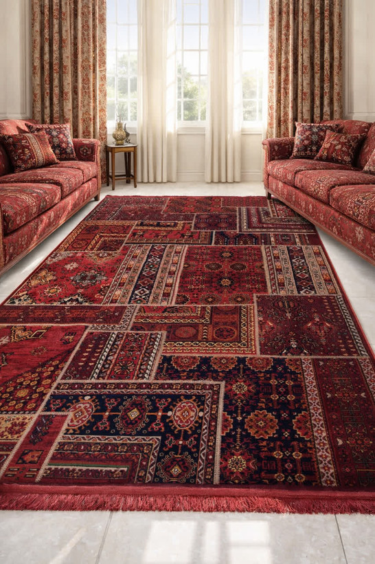 فرش زمینه لاکی طرح چهل تکه