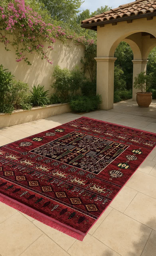 فرش ماشینی کاشان طرح سنتی زمینه زرشکی