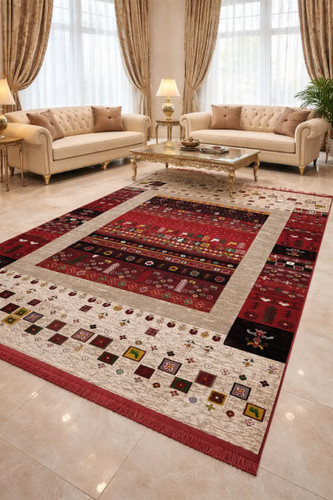 قالیچه گبه زمینه بژ طرح قشقایی