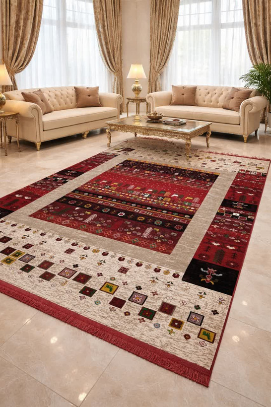 قالیچه گبه زمینه بژ طرح قشقایی