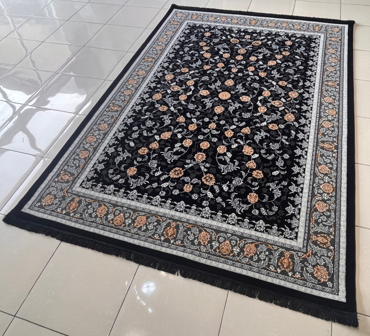 قالیچه ماشینی کاشان گبه سلطنتی سرمه ای گلدار کد 1037