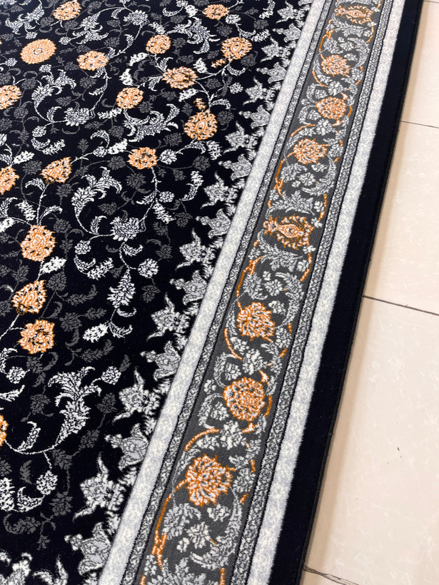 قالیچه ماشینی کاشان گبه سلطنتی سرمه ای گلدار کد 1037