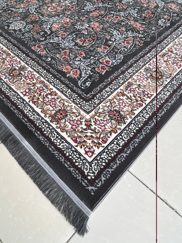 قالیچه ماشینی کاشان (گبه) زمینه دودی قشنگ کد 1038