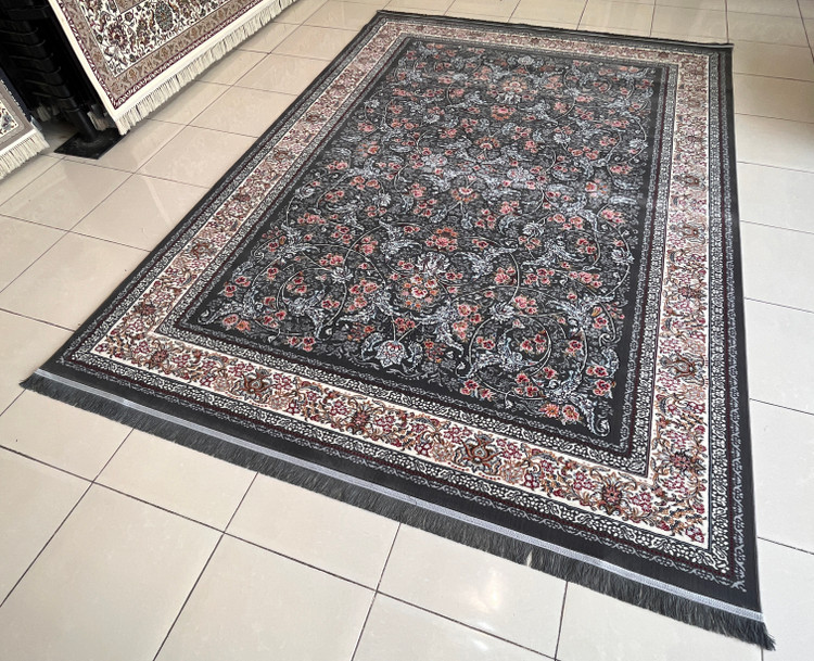 قالیچه ماشینی کاشان (گبه) زمینه دودی قشنگ کد 1038
